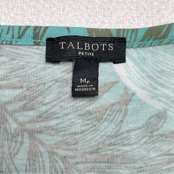 Talbots Pleated Palm Frond Tunic Top 3/4 Sleeve Turquoise, Brown, White Size MP - Picture 2 of 11